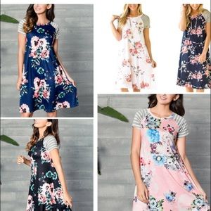 Last 1 🌸🌻Floral knees Length dress short sleeves